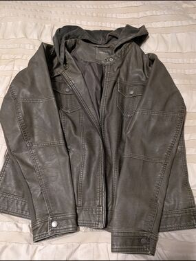 Maurices Dark Olive Faux Leather Hooded Jacket